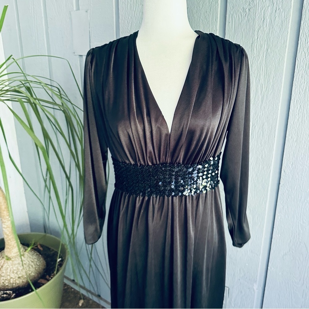 Claralura Original California Vintage Gown Black Maxi Dress Long 1970s 1980s 80s - Picture 8 of 16
